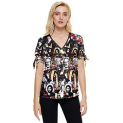 Jesus Christ Modern Halftone Pattern Bow Sleeve Button Up Top by snek