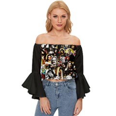 Jesus Christ Modern Halftone Pattern Off Shoulder Flutter Bell Sleeve Top by snek