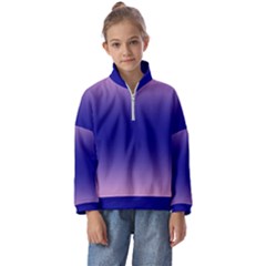 Cotton Candy Pink To Navy Blue Bilinear Gradient Kids  Half Zip Hoodie by GradientsOmbre