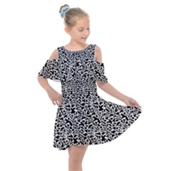 Black White Giraffe Pattern Kids  Shoulder Cutout Chiffon Dress by DinkovaArt
