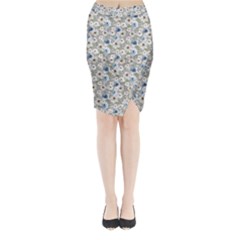Grey Roses Midi Wrap Pencil Skirt by DinkovaArt