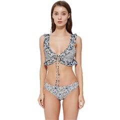 Roses Grey Roses Low Cut Ruffle Edge Bikini Set by DinkovaArt