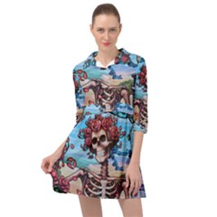 Grateful Dead Hippie Peace Roses Rock Music Legend Mini Skater Shirt Dress by Tsamara