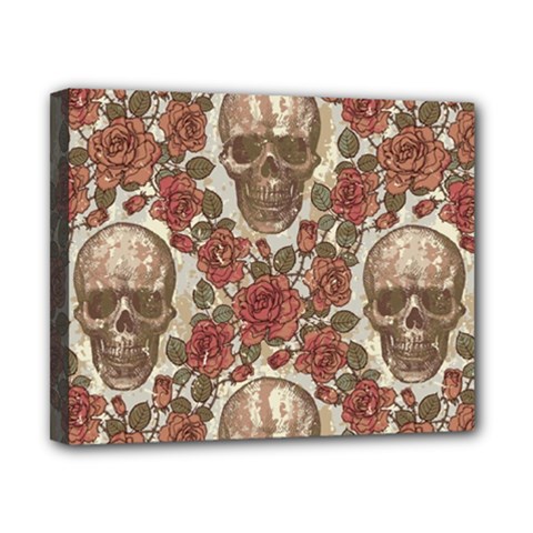 Skull And Roses Flowee Flora Floral Patterns Pattern Canvas 10  X 8  (stretched) by Tsamara