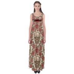 Skull And Roses Flowee Flora Floral Patterns Pattern Empire Waist Maxi Dress by Tsamara