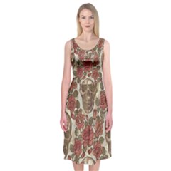 Skull And Roses Flowee Flora Floral Patterns Pattern Midi Sleeveless Dress by Tsamara