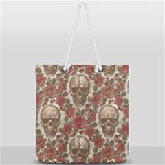Skull And Roses Flowee Flora Floral Patterns Pattern Full Print Rope Handle Tote (large) by Tsamara