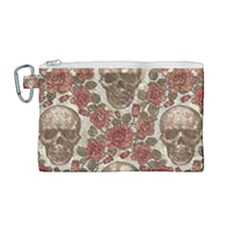 Skull And Roses Flowee Flora Floral Patterns Pattern Canvas Cosmetic Bag (medium) by Tsamara