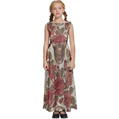 Skull And Roses Flowee Flora Floral Patterns Pattern Kids  Satin Sleeveless Maxi Dress by Tsamara