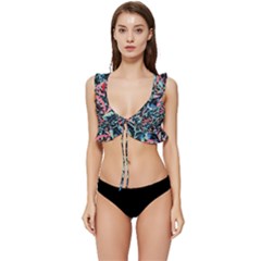 Leaves Nature Pattern Patterns Colorful Low Cut Ruffle Edge Bikini Top by Tsamara