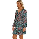 Leaves Nature Pattern Patterns Colorful Long Sleeve Waist Tie Ruffle Velvet Dress View2