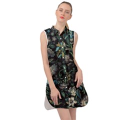 Pattern Flower Plants Leaves Nature Sleeveless Shirt Dress by Tsamara