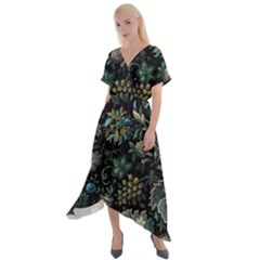 Pattern Flower Plants Leaves Nature Cross Front Sharkbite Hem Maxi Dress by Tsamara