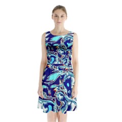Trippy Dippy Bears Blue Dancing Greatful Dead Skull Steal Your Face Sleeveless Waist Tie Chiffon Dress by Salmanaz77