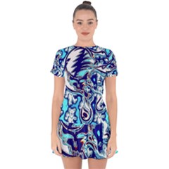 Trippy Dippy Bears Blue Dancing Greatful Dead Skull Steal Your Face Drop Hem Mini Chiffon Dress by Salmanaz77