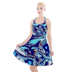 Trippy Dippy Bears Blue Dancing Greatful Dead Skull Steal Your Face Halter Party Swing Dress  by Salmanaz77