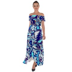 Trippy Dippy Bears Blue Dancing Greatful Dead Skull Steal Your Face Off Shoulder Open Front Chiffon Dress by Salmanaz77