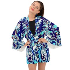Trippy Dippy Bears Blue Dancing Greatful Dead Skull Steal Your Face Long Sleeve Kimono by Salmanaz77