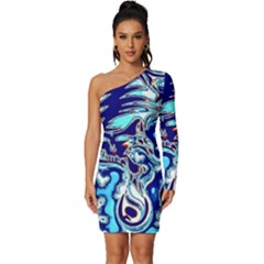 Trippy Dippy Bears Blue Dancing Greatful Dead Skull Steal Your Face Long Sleeve One Shoulder Mini Dress by Salmanaz77