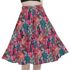 Red Flowers 2 A-line Full Circle Midi Skirt With Pocket by DinkovaArt