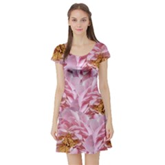 Peonies Nature Bloom Blossom Pink Short Sleeve Skater Dress by Tsamara