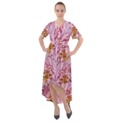 Peonies Nature Bloom Blossom Pink Front Wrap High Low Dress by Tsamara