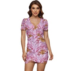 Peonies Nature Bloom Blossom Pink Low Cut Cap Sleeve Mini Dress by Tsamara