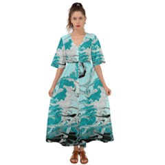 Fluid Turquoise Kimono Sleeve Boho Dress by DinkovaArt