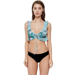 Fluid Turquoise Low Cut Ruffle Edge Bikini Top by DinkovaArt
