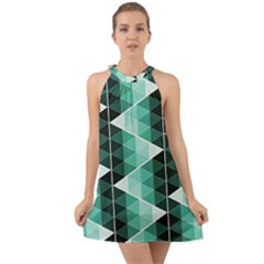 Triangles Pyramid Geometric Pattern Halter Tie Back Chiffon Dress by Sabxi