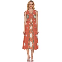 Background Abstract V-neck Drawstring Shoulder Sleeveless Maxi Dress by Sabxi