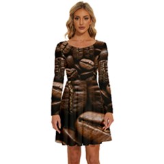 Coffee Beans Long Sleeve Wide Neck Velvet Dress by Sabxi