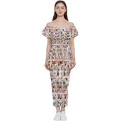 Mix Animals Bardot Ruffle Jumpsuit by DinkovaArt
