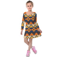 Aztec Mexico Inca Mayan Design Kids  Long Sleeve Velvet Dress by Tsamara