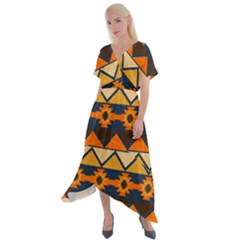 Aztec Mexico Inca Mayan Design Cross Front Sharkbite Hem Maxi Dress by Tsamara