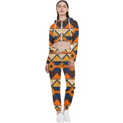Aztec Mexico Inca Mayan Design Cropped Zip Up Lounge Set by Tsamara