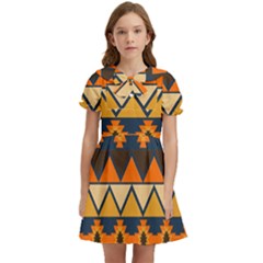 Aztec Mexico Inca Mayan Design Kids  Bow Tie Puff Sleeve Dress by Tsamara