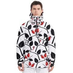 Rose Hip Pattern Branches Autumn Men s Pullover Zip Ski And Snowboard Waterproof Breathable Jacket by Hannah976