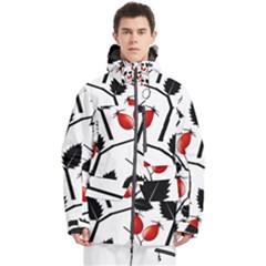 Rose Hip Pattern Branches Autumn Men s Multi Pockets Zip Ski And Snowboard Waterproof Breathable Jacket by Hannah976