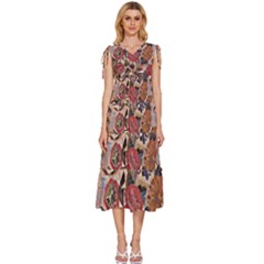 Abstract Flowers V-neck Drawstring Shoulder Sleeveless Maxi Dress by DinkovaArt
