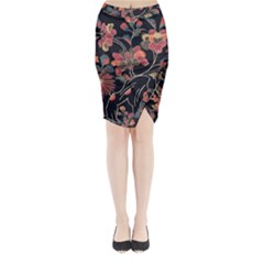 Red Flowers 2 Midi Wrap Pencil Skirt by DinkovaArt