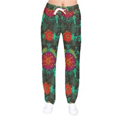 Mid Century Retro Floral 1970s 1960s Pattern 72 Women Velvet Drawstring Pants by violetheavensky