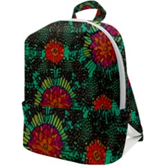 Mid Century Retro Floral 1970s 1960s Pattern 72 Zip Up Backpack by violetheavensky