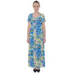 Flowers Bloom Blossom Petals Plant High Waist Short Sleeve Maxi Dress by Posterlux