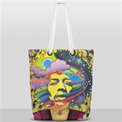 Psychedelic Rock Jimi Hendri Full Print Rope Handle Tote (small) by Tsamara