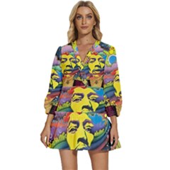 Psychedelic Rock Jimi Hendri V-neck Placket Mini Dress by Tsamara
