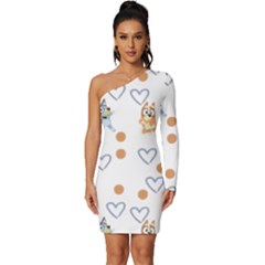 Bluey, Bluey Merch, Bluey Pattern, Bluey Bluey, Bingo, Bluey Design, Bluey Dog Long Sleeve One Shoulder Mini Dress by avitendut