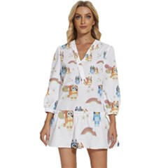 Bluey, Bluey Merch, Bluey Pattern, Bluey Bluey, Bingo, Bluey Design, Bluey Dog V-neck Placket Mini Dress by avitendut