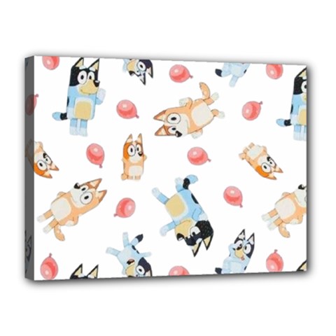 Bluey, Bluey Merch, Bluey Pattern, Bluey Bluey, Bingo, Bluey Design, Bluey Dog Canvas 16  X 12  (stretched) by avitendut