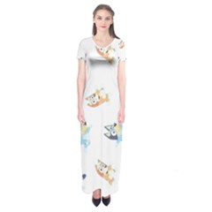 Bluey, Bluey Merch, Bluey Pattern, Bluey Bluey, Bingo, Bluey Design, Bluey Dog Short Sleeve Maxi Dress by avitendut